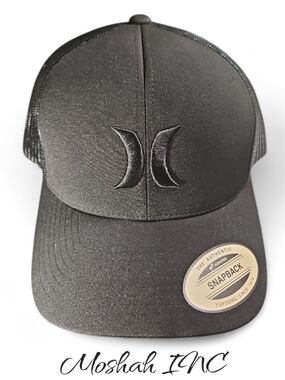 Hurley Del Mar Trucker Hat All Black Snapback One Size Mens Cap Mesh Back